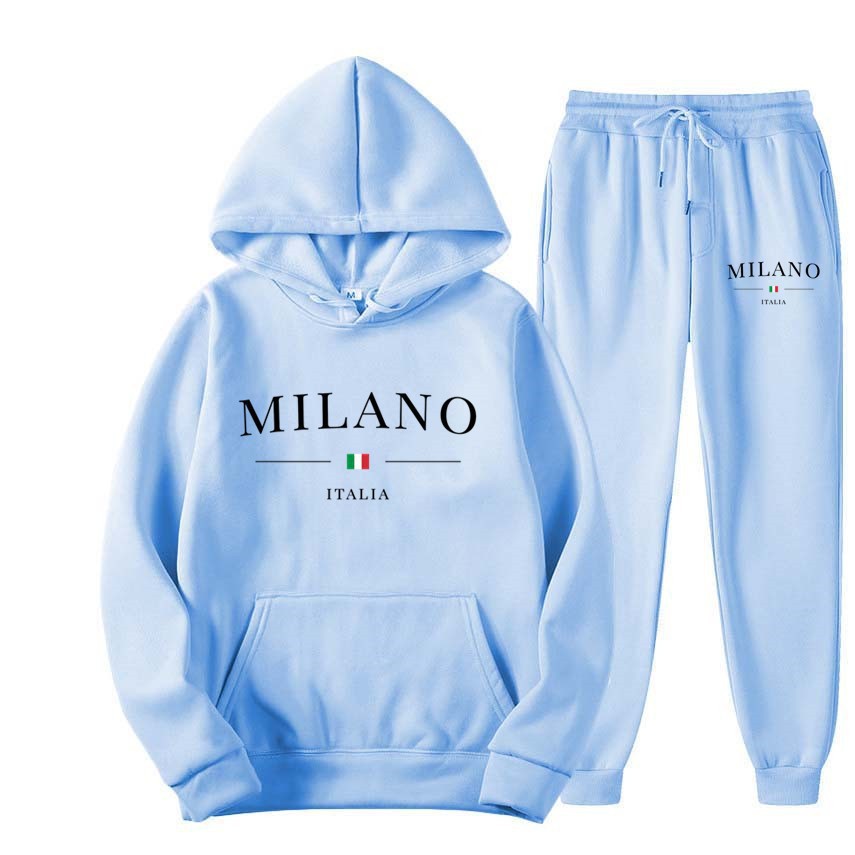 International  Hoodie and Sweatpants Set for Men and Women, Casual Fleece-lined Hooded Sweatsuit, Foreign Trade Print
