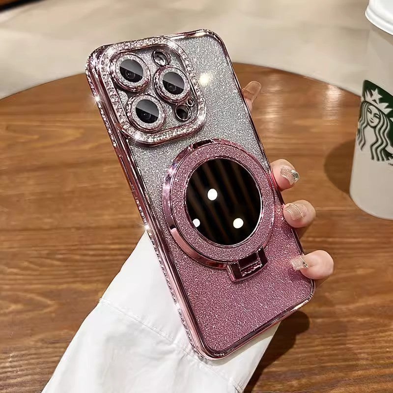 Makeup mirror holder 16E suitable for iPhone 16 Pro phone case 14 glitter magnetic edge diamond Apple 15 protective cover