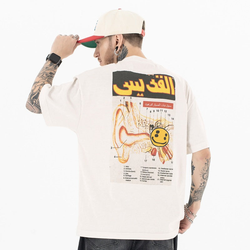 Men's Clothing  Casual Same Model Joint  Smiling Face Pattern Short Sleeve T-Shirt