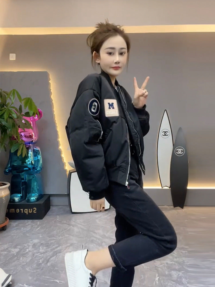 Oxford Composite Baseball Jacket Women Short  Pilot Jacket Short Petite Top