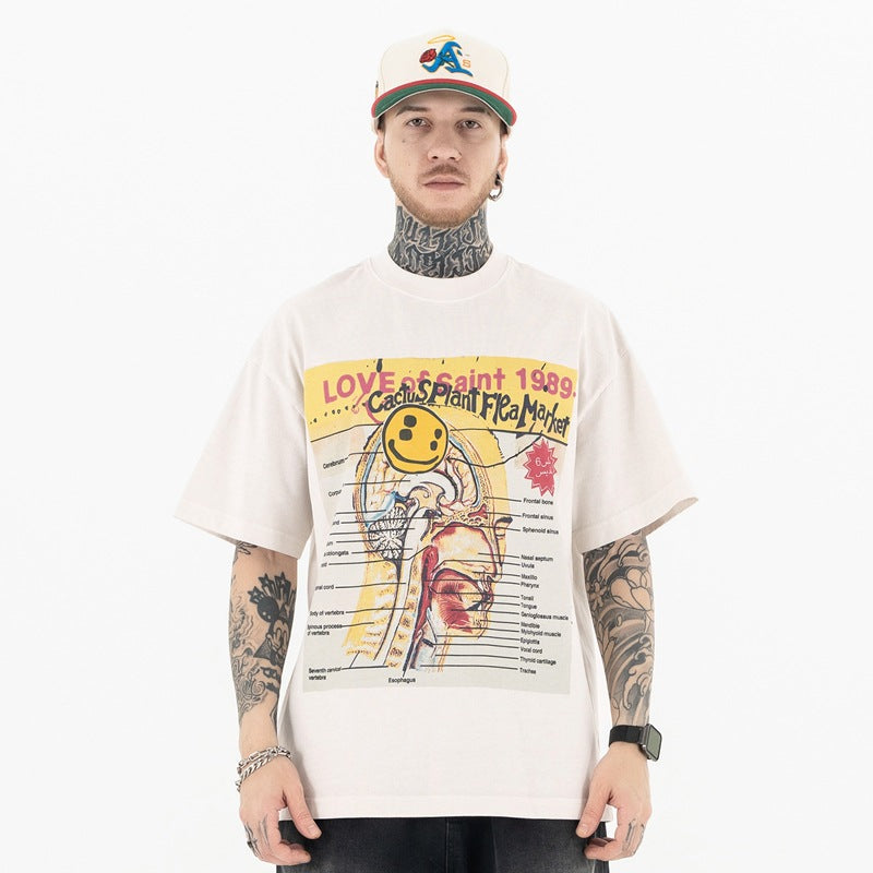 Men's Clothing  Casual Same Model Joint  Smiling Face Pattern Short Sleeve T-Shirt