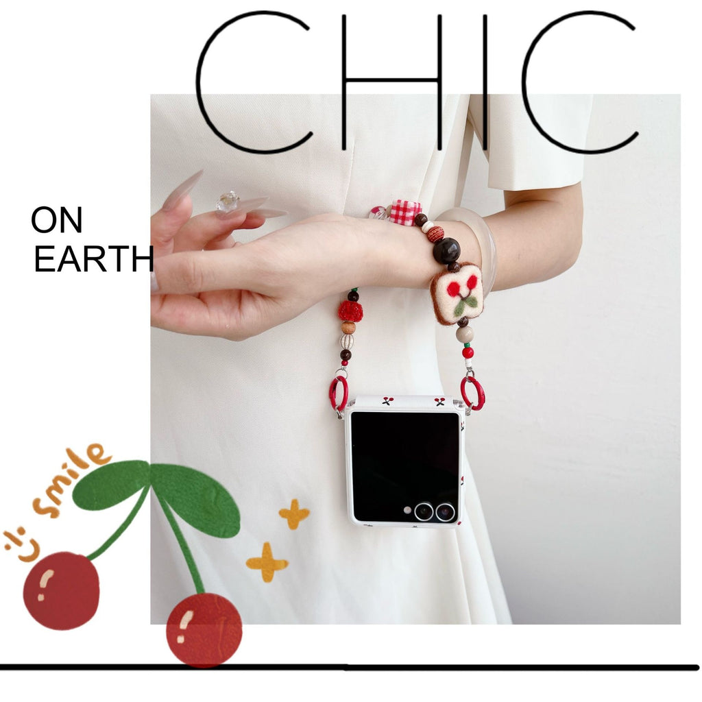 White Background Korean Style Cherry Phone Case for Samsung Z Flip 7/5/6/4 Foldable Protective Shell Compatible with Oppo and Huawei