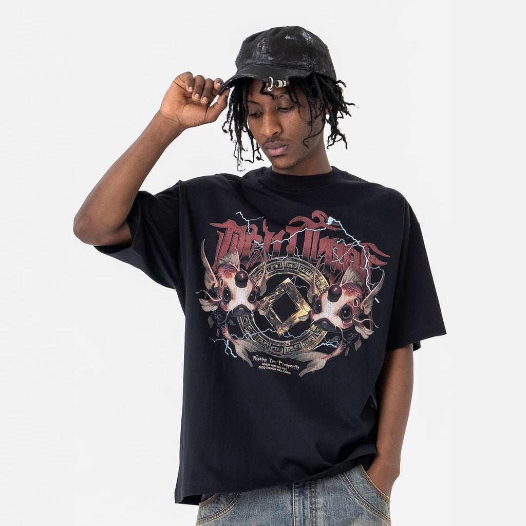 Men's Clothing Print Casual Loose Short Sleeve T-Shirt for Men and Women