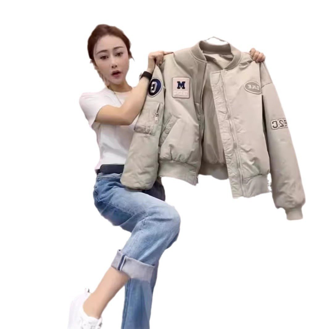 Oxford Composite Baseball Jacket Women Short  Pilot Jacket Short Petite Top