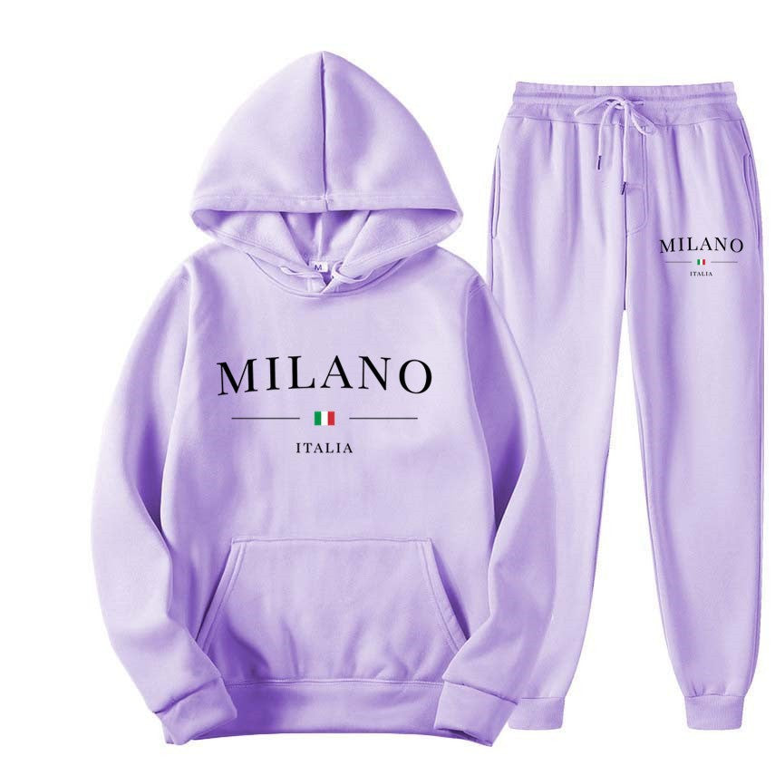 International  Hoodie and Sweatpants Set for Men and Women, Casual Fleece-lined Hooded Sweatsuit, Foreign Trade Print