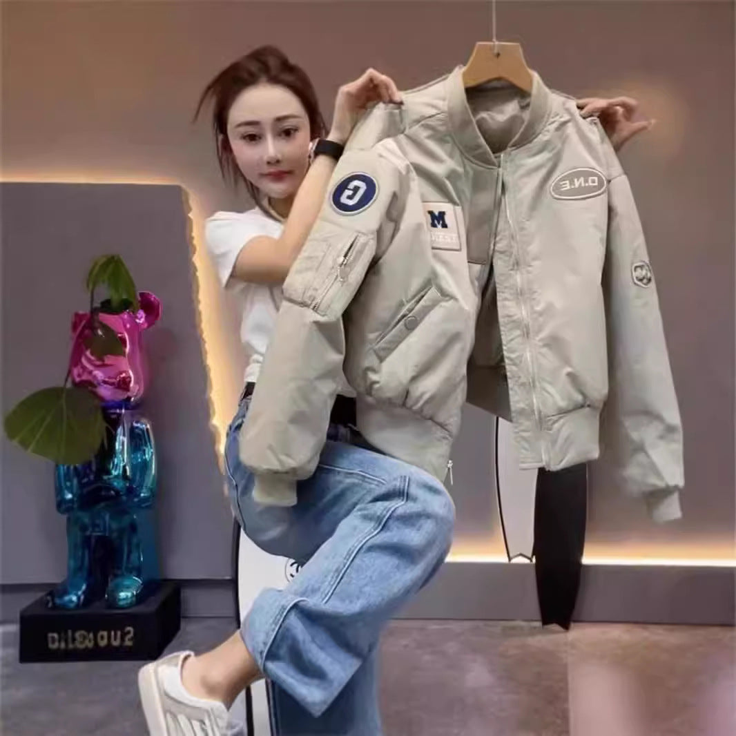 Oxford Composite Baseball Jacket Women Short  Pilot Jacket Short Petite Top