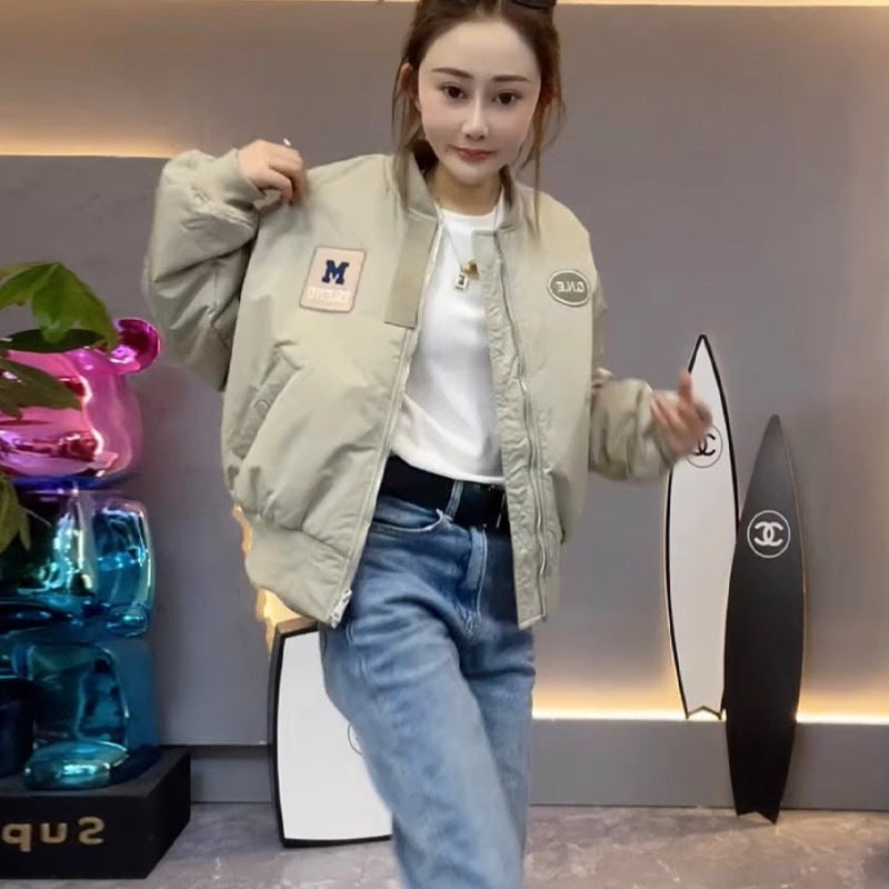 Oxford Composite Baseball Jacket Women Short  Pilot Jacket Short Petite Top