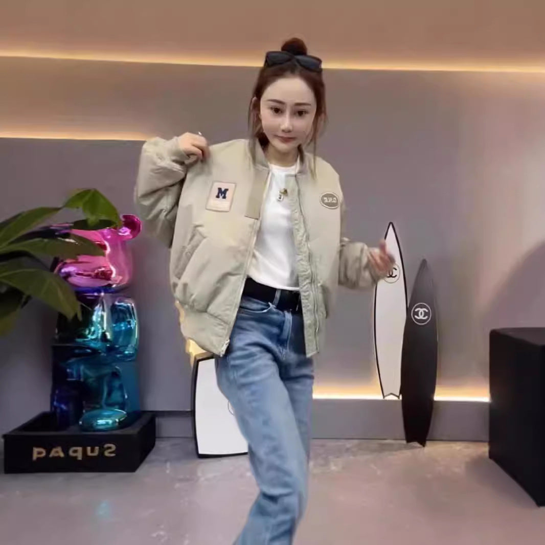 Oxford Composite Baseball Jacket Women Short  Pilot Jacket Short Petite Top