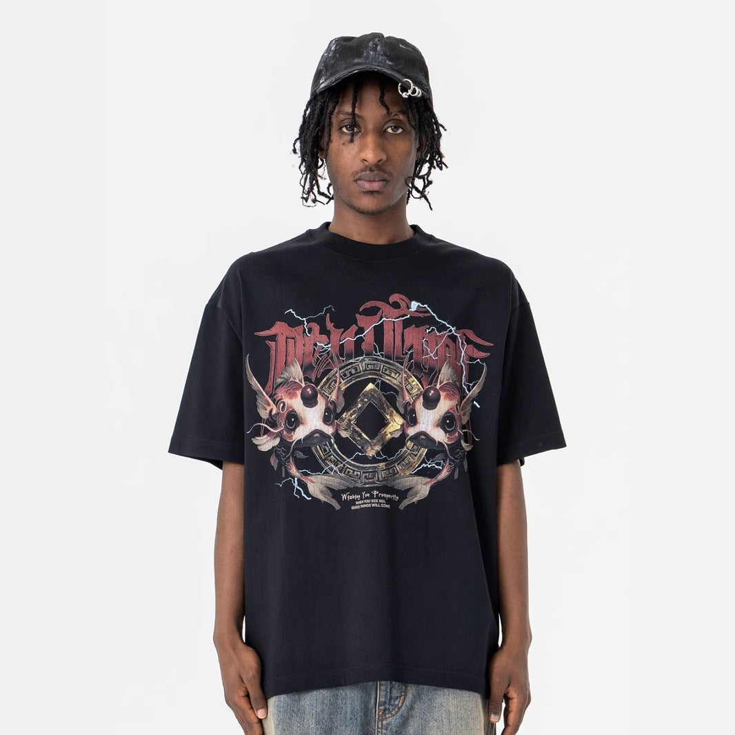 Men's Clothing Print Casual Loose Short Sleeve T-Shirt for Men and Women