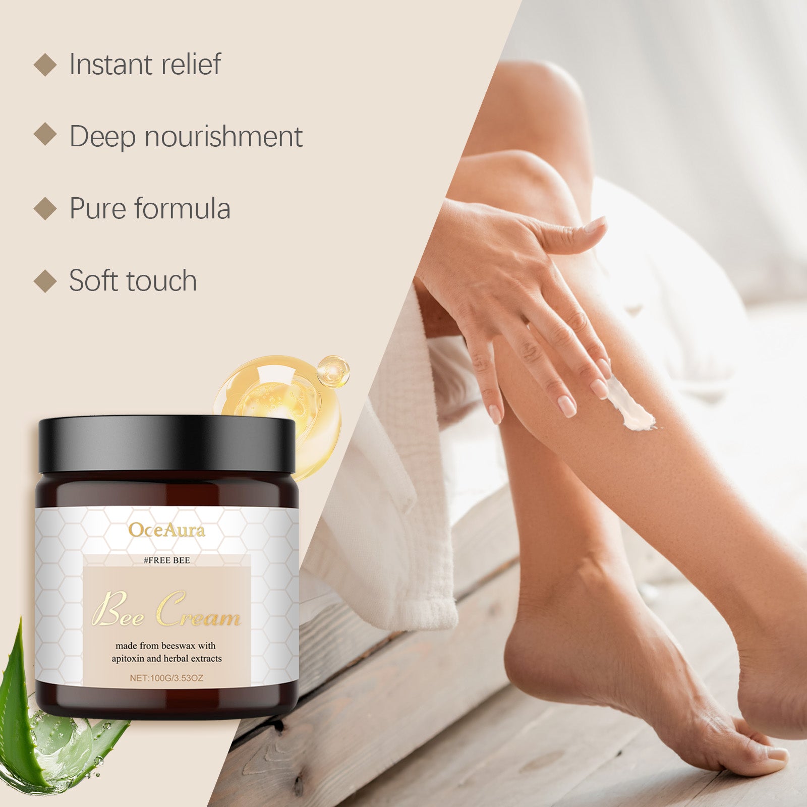 OceAura Bee Venom Care Cream Daily Body Skin Discomfort Moisturizing Moisturizing Massage Topical Cream