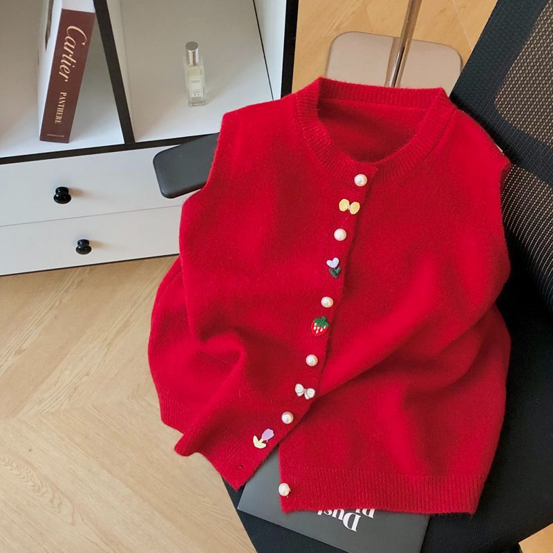 Sweet Style Colorful Button Knit Vest for Women Sleeveless Loose Slim Waistcoat Top