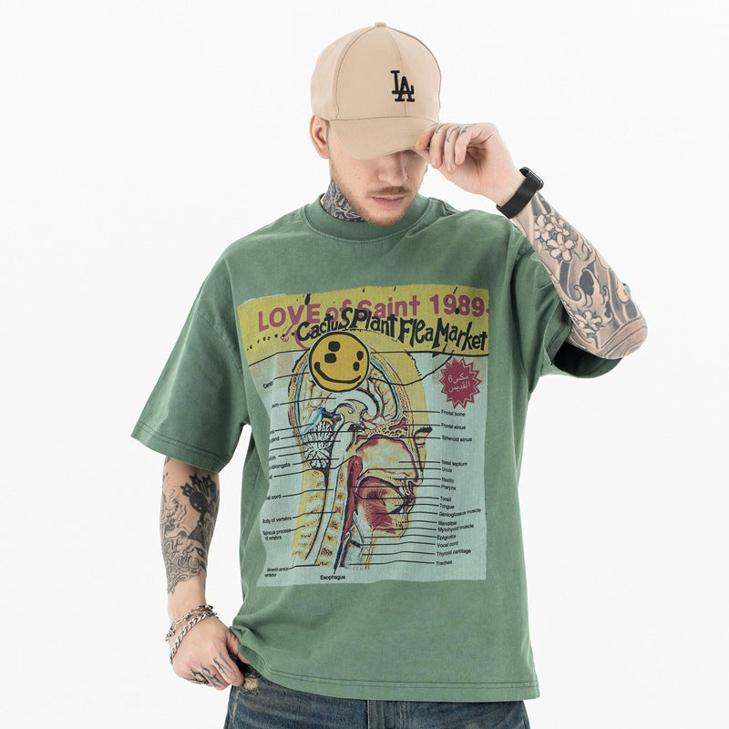 Men's Clothing  Casual Same Model Joint  Smiling Face Pattern Short Sleeve T-Shirt