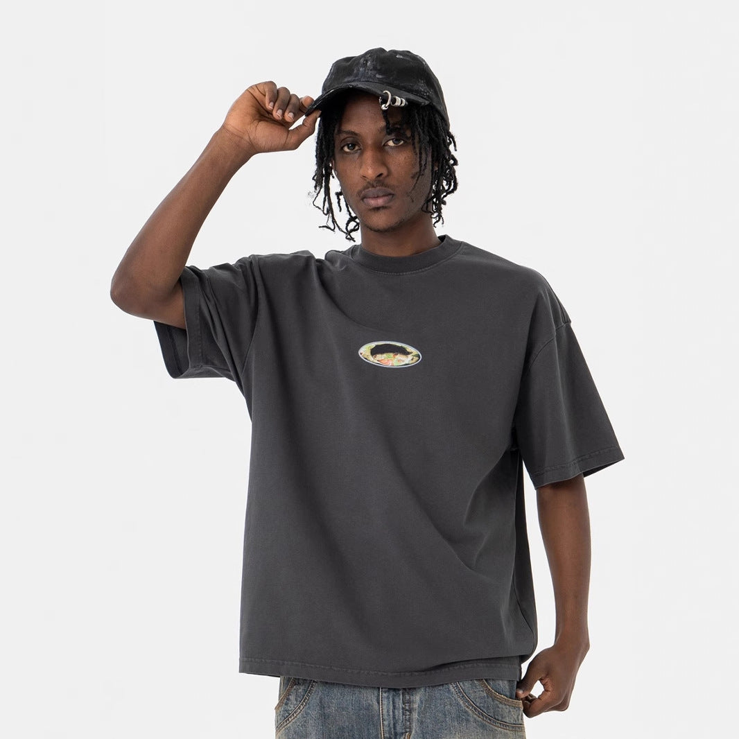 Men's Retro Print Short Sleeve T-Shirt for Men and Women