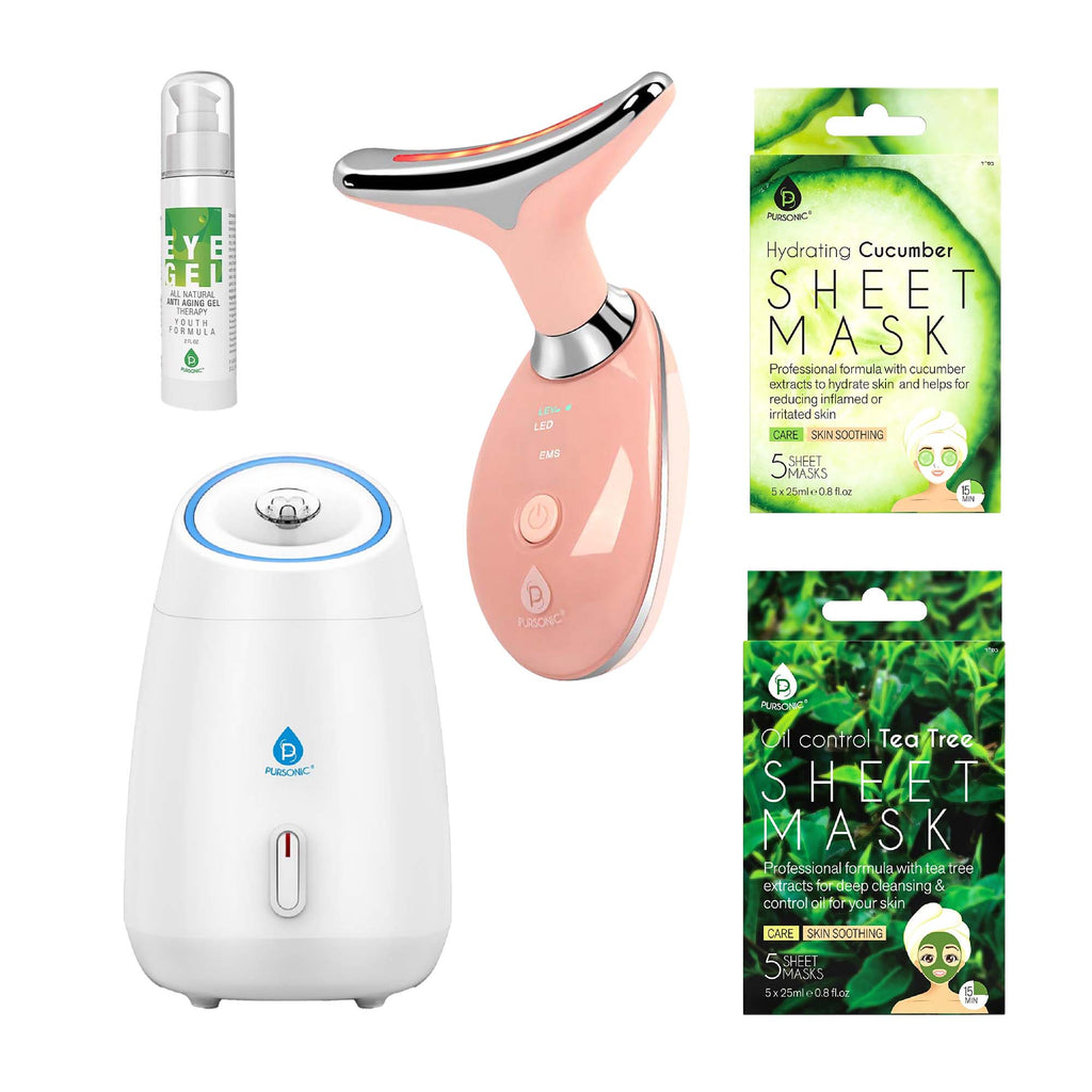 Pursonic Ultimate Glow & Rejuvenation Bundle: 7-in-1 LED Therapy, Facial Steamer, Anti-Aging Eye Gel, and Sheet Masks 🌟-0